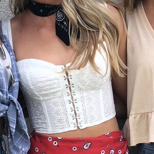 superdown White Eyelet Lace Corset Camisole